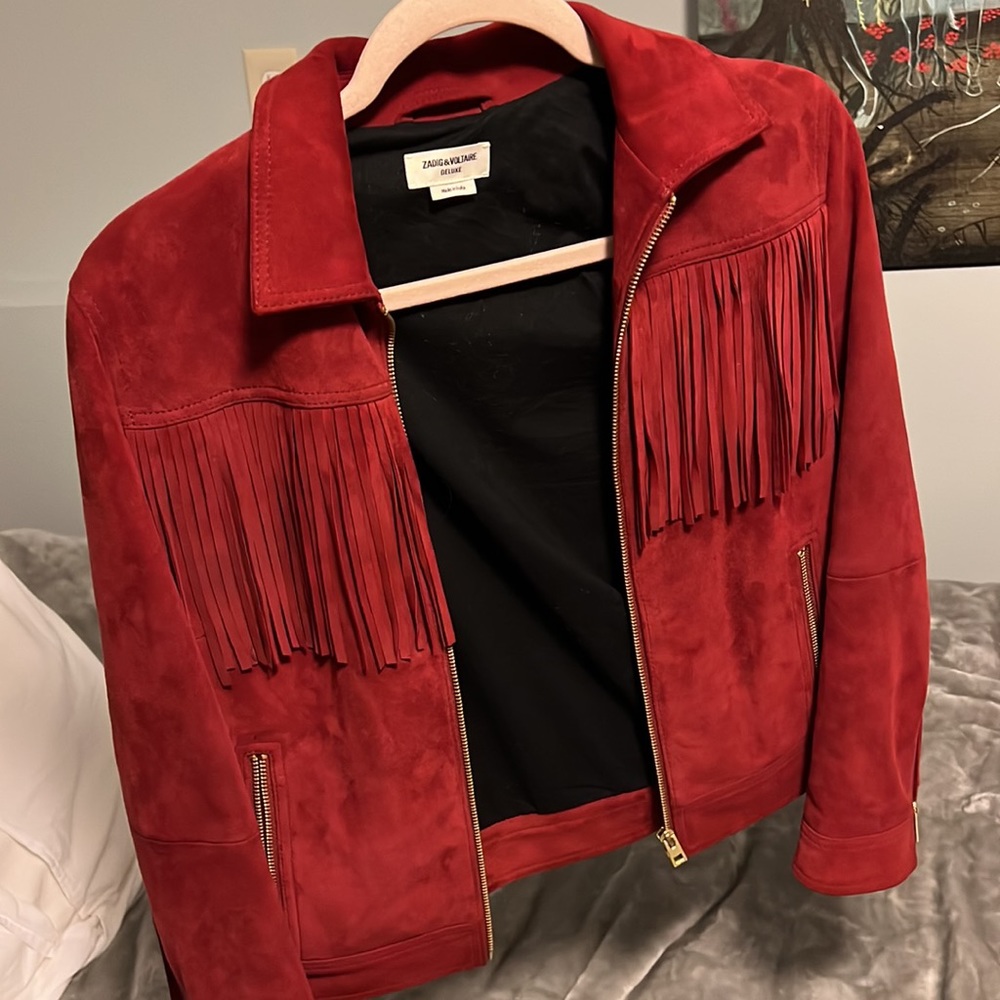 Zadig & Voltaire Red suede fringe jacket - Picture 7 of 8
